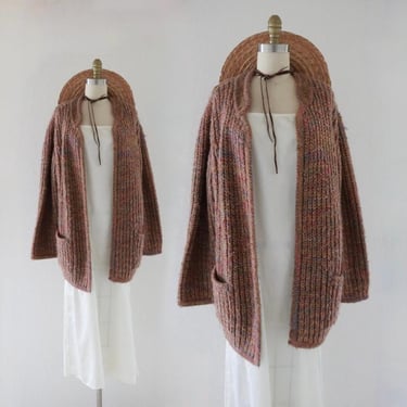 chunky cardigan jacket - vintage 80s 90s brown womens knit long sleeve sweater oversized 