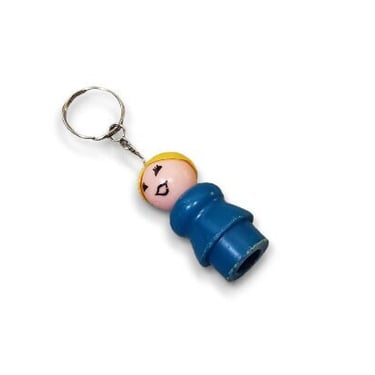 Vintage 1970s Fisher Price Little People Keychain, Yellow Blonde Ponytail Teacher Mom Woman, Plastic Body & Head Lady Ring Charm, Retro Toys 