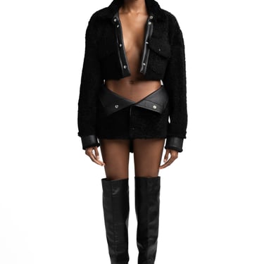 IRO X SMV BLACK SHERPA LEATHER CROP JACKET