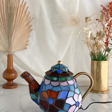 Vintage Stained Glass Teapot Lamp