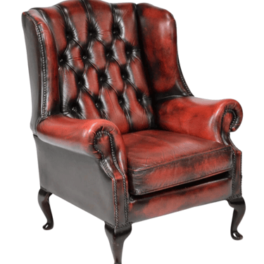 Armchair, British Red Leather, Chesterfield Wing Back Arm Chair, Gorgeous!