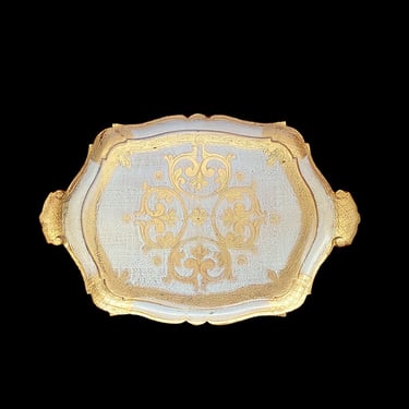 Vintage Italian White and Gold Florentine Tray Italy Florence 19.75" X 13" 