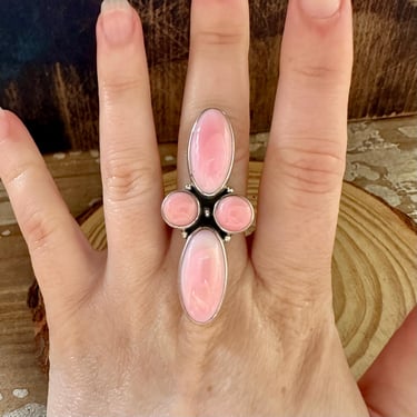 ART DECO PINK Conch Shell and Sterling Silver Statement Ring | Navajo Native American Southwestern Jewelry | Sizes 7 & 9 1/4 