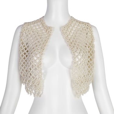 Vintage 1960s Creamy Pearl Lattice Cropped Vest