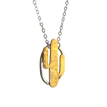 Saguaro Cactus Necklace - Cactus Necklace in Brass and Sterling Silver - Cactus Medallion Necklace 