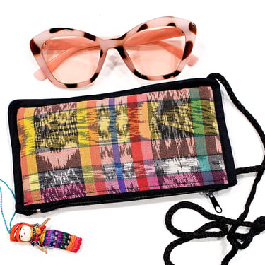 Deadstock VINTAGE: 1980s - Native Guatemala Eyeglass Pouch - Native Textile - Sunglasses Holder - Shimmery Fabric Bag - SKU 1-C3-00029754 