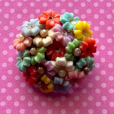 celluloid flower pin 1940s cluster bouquet little brooch 