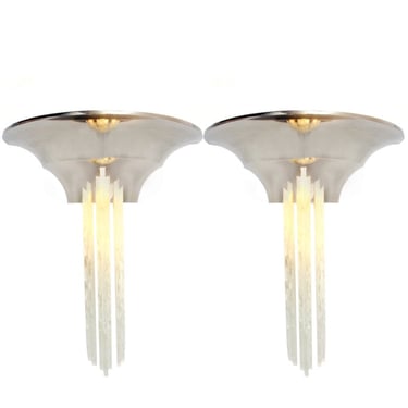 A Pair of Monumental Art Deco Revival Wall Lamps by Jean Perzel for Perzel