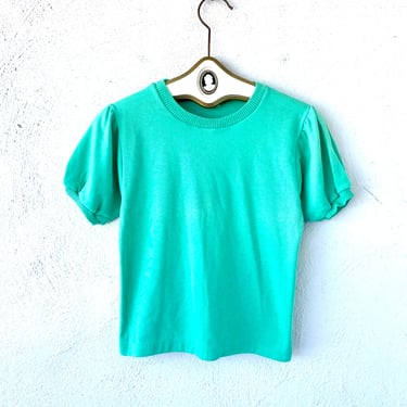 Vintage 70s Babydoll Single Stitch Tshirt Mint Green Top Shirt 