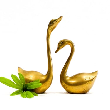 VINTAGE: 2 Brass Swans - Mid Century Modern Decor - Brass Figurines - SKU Tub-706-00014906 