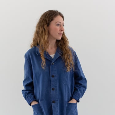 Vintage Blue Chore Jacket | Unisex Herringbone Twill Cotton Utility Work Coat | L | FJ070 