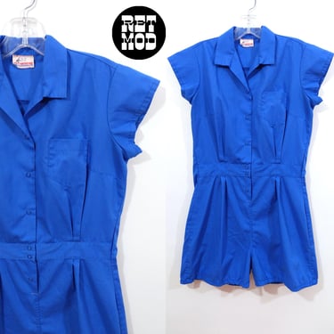 ROMPER Vintage 50s 60s 70s Blue Cotton Gym One-Piece Playsuit 