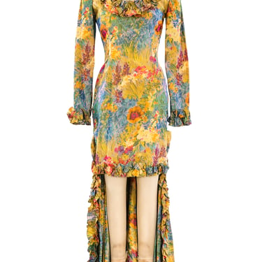 Oscar de la Renta Floral Printed Ruffle Gown