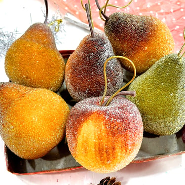 VINTAGE: 6pcs - Christmas Sugar Fruit Ornaments - Ornaments, Decorations, Crafts - Apples, Pears - SKU Tub-603-00034467 