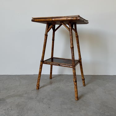 Vintage  English Faux Tortoise Shell  Bamboo Side / Accent Table 