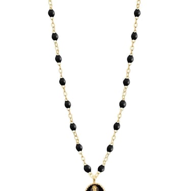 16.5&quot; Madone Resin Charm Classic Gigi Necklace - Black + Yellow Gold