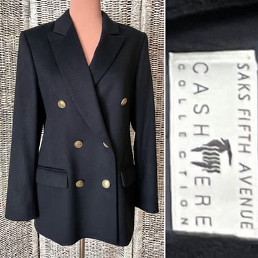 Cashmere Blazer, Saks Fifth Avenue, Military Buttons, Vintage 90s 00s 