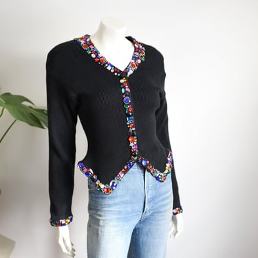 90s Fredericks Of Hollywood Bejeweled Cardigan - S 