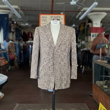 Size 38/40 Vintage 1950s Tan with Black and White Fleck Sport Coat 