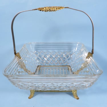 Vintage Brides Basket Clear Glass Gold Ormolu Handle 