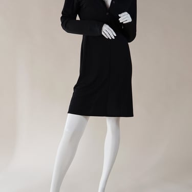 Gianfranco Ferre Studio 1990s shirt dress - black vintage Italian designer button up dress in slinky material 