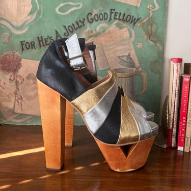 1970s Inspired Jeffrey Campbell Wood Platform Heels 