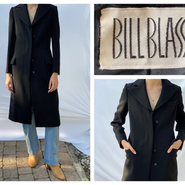 Early Bill Blass Black Wool Coat / Long Slim Cut Coat / 1970's Bill Blass / 1980's Black Coat 