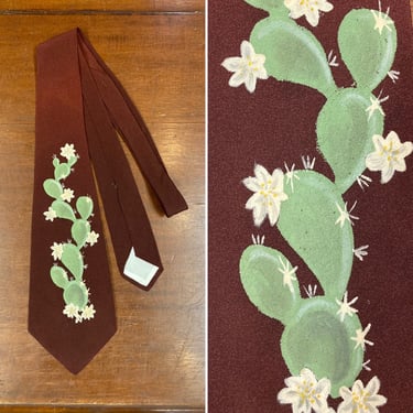 Vintage 1940’s Hand Painted Desert Cactus Rockabilly Neck Tie, Hand Painted, Cactus, Vintage Shirt, 1940’s Tie, Swing Tie, Rockabilly Tie 