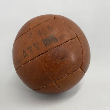 Vintage Brown Leather Medicine Ball by Gala, 1930's 