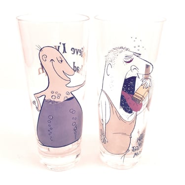 Vintage 1980s Pop Culture Tall Drinking Glasses Hangover Theme 