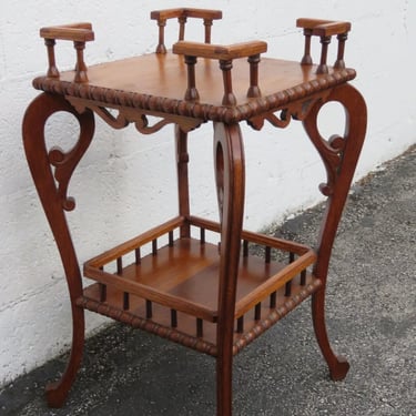 Early 1900s Victorian Two Tier Tiger Oak Carved Side End Table Flower Stand 5220