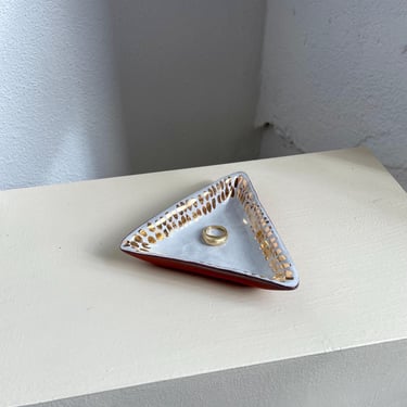 White and Gold Triangle Dish, Red Stoneware Ceramic Ring Dish with Gold, The Object Enthusiast Ceramic Ring Dish 