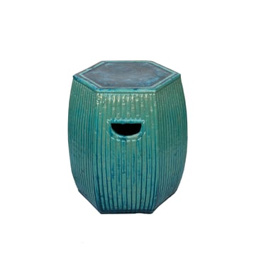 Chinese Hexagon Bamboo Theme Turquoise Green Ceramic Clay Garden Stool ws3557E 