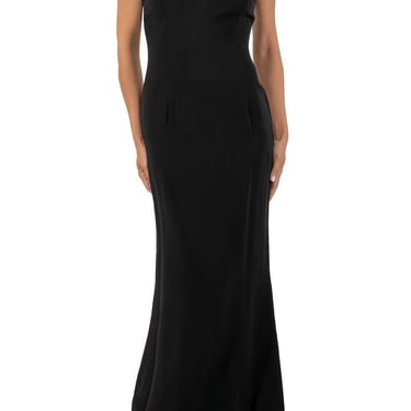 1990s Black Minimalist Silk Faille Supermodel Gown Fully Lined In Shocking Pink 