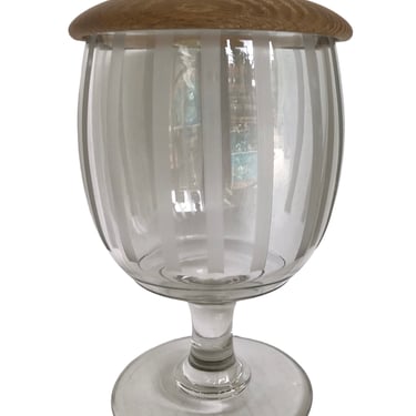 Organic Clear Etched Glass Stem Vessel with Wooden Top 1950s