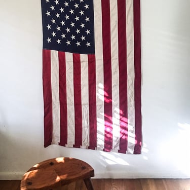 Large Cotton Embroidered Flag Hand Stitched Stars Sewn Cotton  USA Americana Pop Jasper Johns American Art Wall Mural 