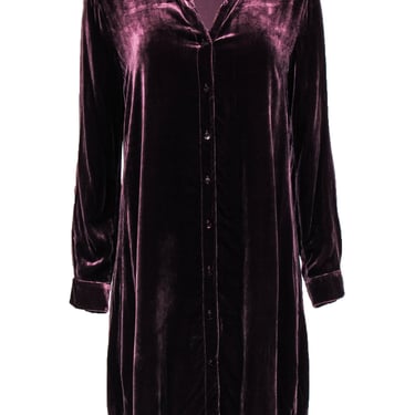 Eileen Fisher - Wine Velvet Dress w/ Front Buttons Sz S
