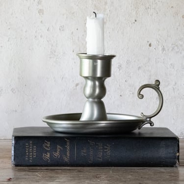 Vintage Pewter Chamberstick, Colonial Style Pewter Candle Holder, Early American Pewter 