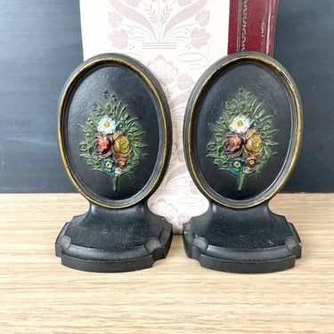 Bradley and Hubbard cast iron floral bookends - late Victorian antique library decor 