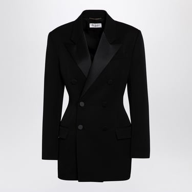 Saint Laurent Black Double-Breasted Tuxedo Jacket In Wool Women