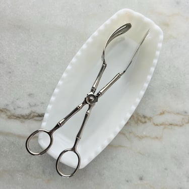 Vintage Silver Plate Scissor Serving Tongs, Bamboo Shaped Handles, made in Italy for serving salad, dessert, buffet, great for wedding, gift 