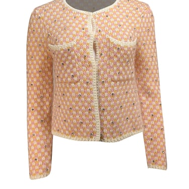Maje - Pink, Orange, & White Blend Cardigan w/ Rhinestone Detail Sz S