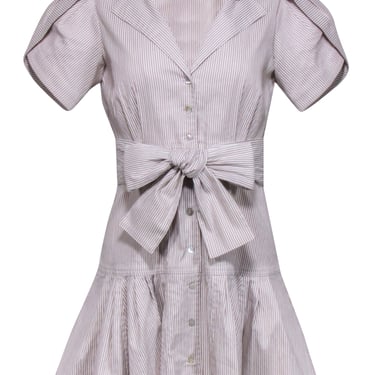 Alexis - Beige &amp; White Stripe Short Sleeve Mini Dress Sz S