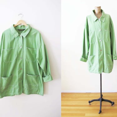 Vintage 2000s Pistachio Green Chore Coat XL - Y2K Eddie Bauer Gender Neutral Cotton 4 Pocket Utility Jacket 