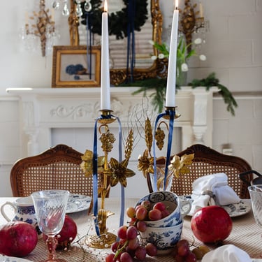 pair of vintage italian gilt tole floral candlesticks