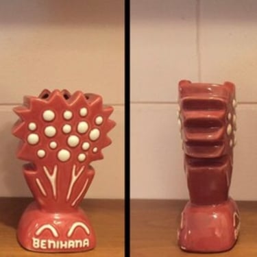 Vintage 1960s Mid Century Ceramic Safflower Vase Tiki Mug From Benihana Peru 