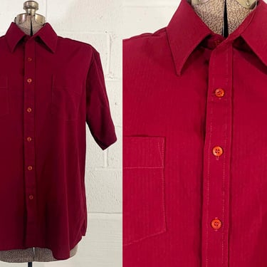 Vintage Men's Shirt Montgomery Ward Kool Knit Maroon Burgundy Short Sleeve Button Front XL XXL 1970s 