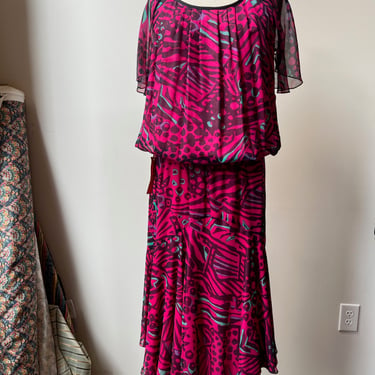 1980s multicolor cotton drop waist dress