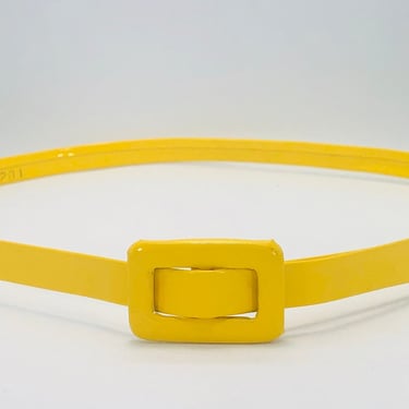 Bright yellow faux patent belt 