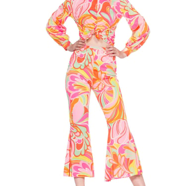 1960's 1970's Mod Psychedelic Nylon Pajama Set 